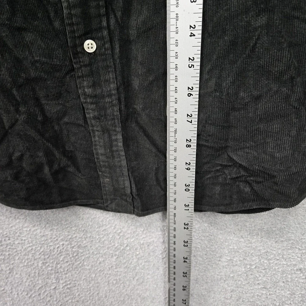 VINTAGE Ralph Lauren Men Button Up Shirt M Black Corduroy Custom Fit Logo Casual